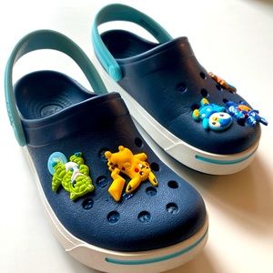 Navy Blue and White Crocs Crocband Kids 12/13 with Pokémon Jibbitz (removable)